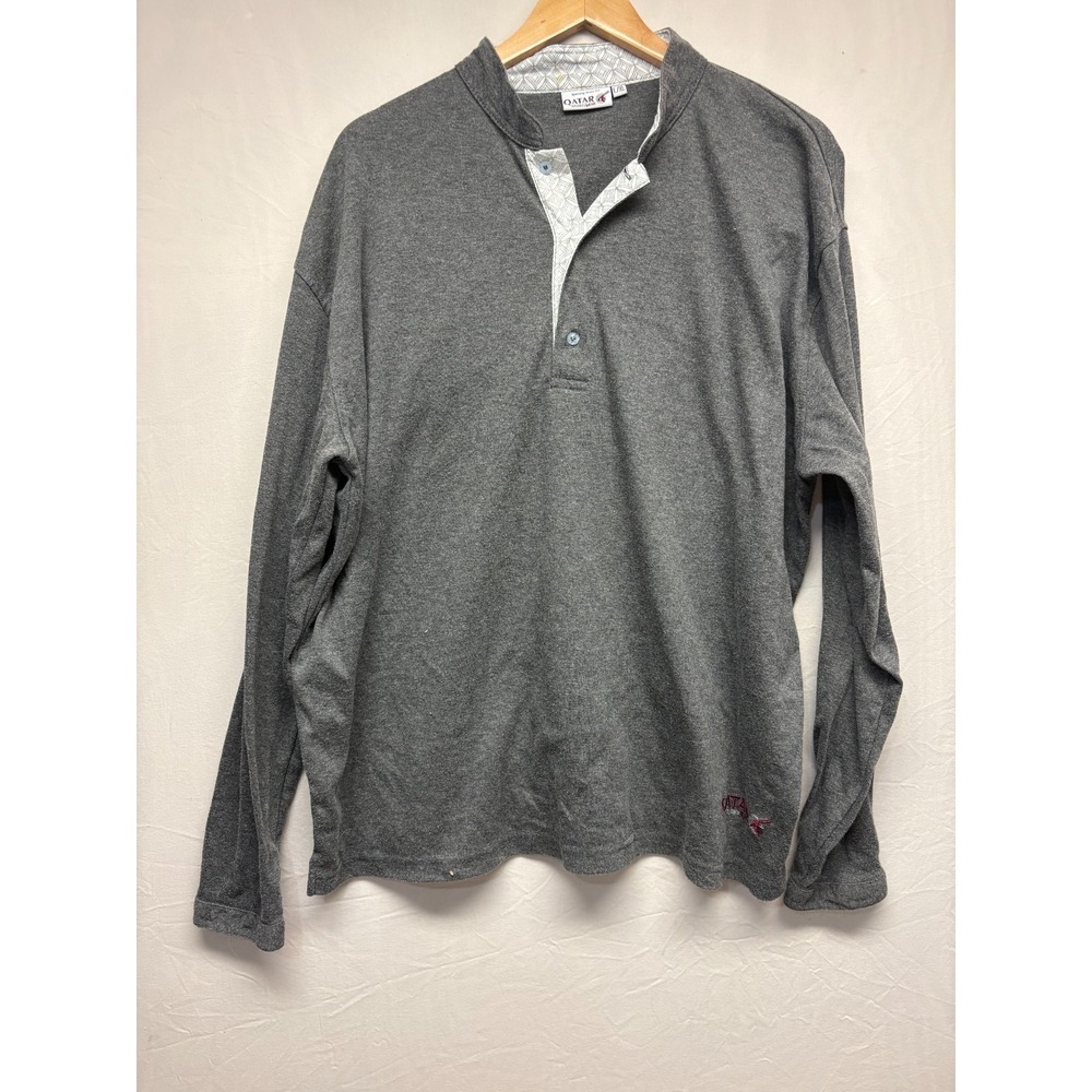 Qatar Airways Henley Shirt Men's Gray Long Sleeve Comfort Travel‎ Pullover L/XL